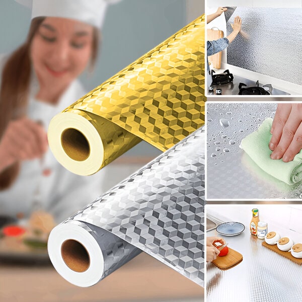Kuhinjska naljepnica od aluminijske folije - 61x300 cm, reže se po mjeri, otporna na ulje | ALUMAX